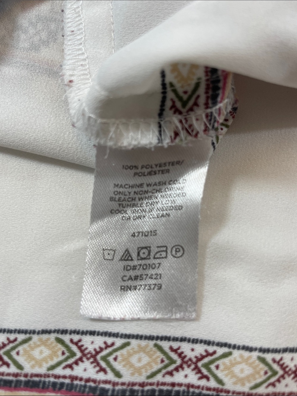 LOFT Outlet Geometric Boho Blouse White Southwestern Print Cutout Back Women’s L - Picture 7 of 8